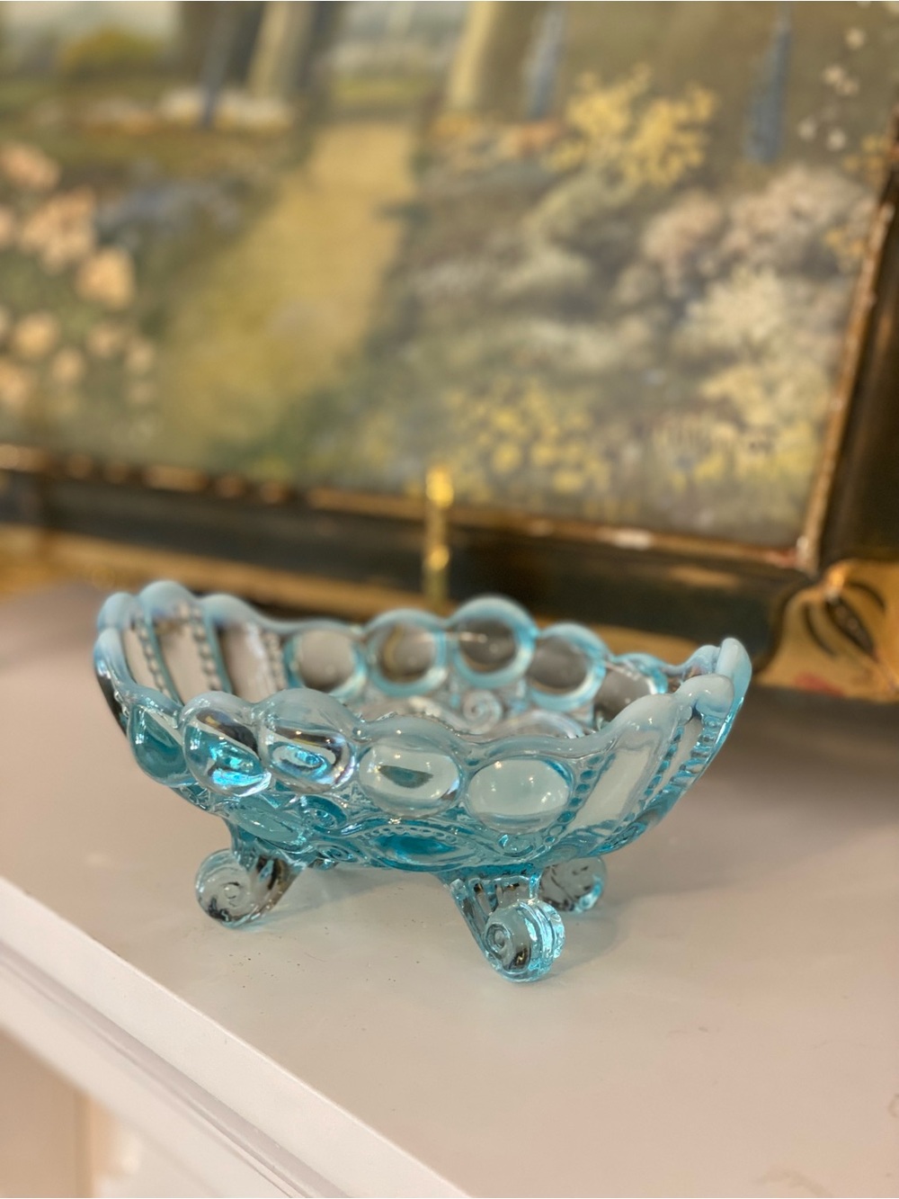 Moser Glowing Glass Blue Turquoise Trinket Dish